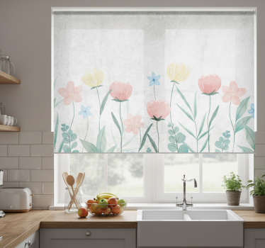 Store enrouleur cuisine fleurs colorées sur fond blanc - TenStickers