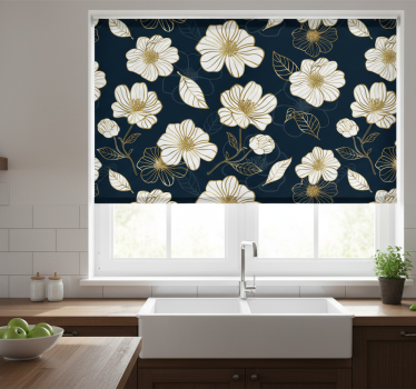 Store enrouleur cuisine fleurs minimalistes dorées - TenStickers