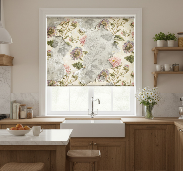 Store enrouleur cuisine fleurs vintage fond beige - TenStickers