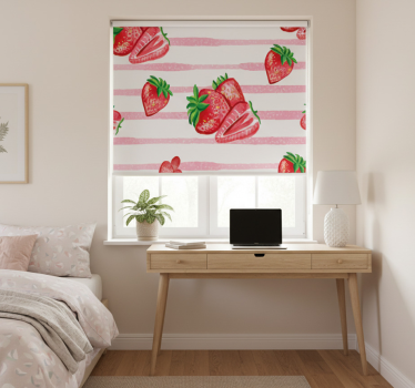 Store enrouleur cuisine fraises sur fond rayé - TenStickers