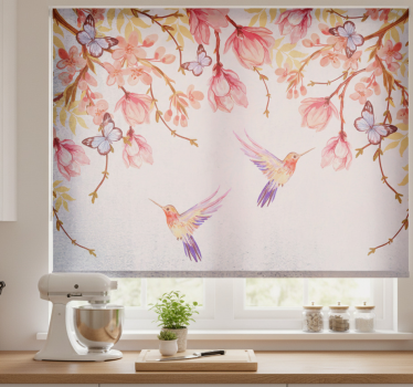 Store enrouleur cuisine magnolia et oiseaux style chinois - TenStickers