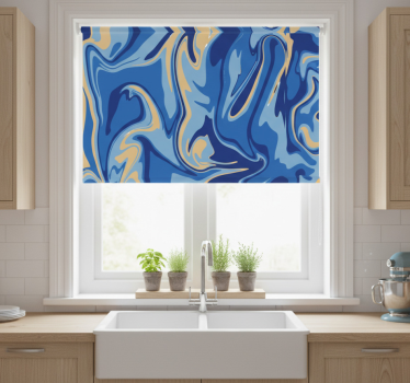 Store enrouleur cuisine marbre bleu doré - TenStickers