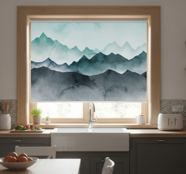 Store enrouleur cuisine montagnes bleues peintes - TenStickers