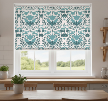 Store enrouleur cuisine motif folk bleu avec oiseaux - TenStickers