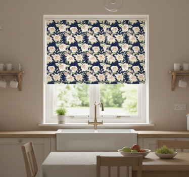 Store enrouleur cuisine motif rose vintage sur bleu - TenStickers