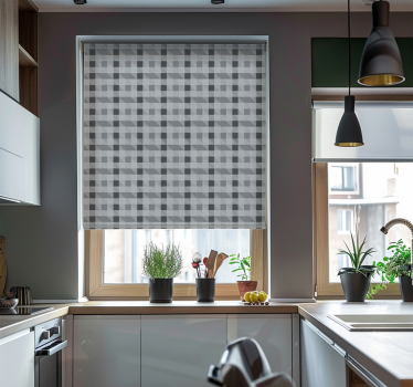 Store enrouleur cuisine motif vichy gris - TenStickers