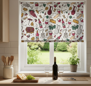 Store enrouleur cuisine motif vintage raisins vin fromage - TenStickers