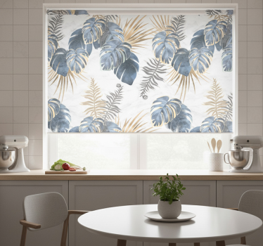 Store enrouleur cuisine motifs tropicaux bleus fond blanc - TenStickers