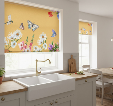 Store enrouleur cuisine peinture fleurs et papillons - TenStickers
