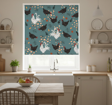 Store enrouleur cuisine poules noires et blanches fleurs - TenStickers