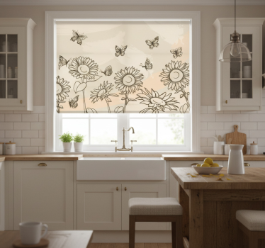 Store enrouleur cuisine tournesols et papillons beige - TenStickers