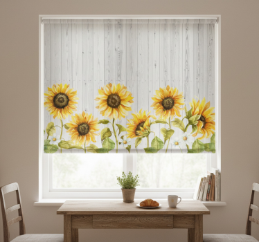 Store enrouleur cuisine tournesols sur planches grises - TenStickers