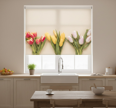 Store enrouleur cuisine trois couleurs de fleurs - TenStickers