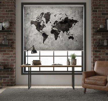 Store enrouleur gris carte du monde industrielle - TenStickers