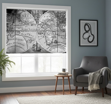 Store enrouleur gris carte du monde noir et blanc - TenStickers