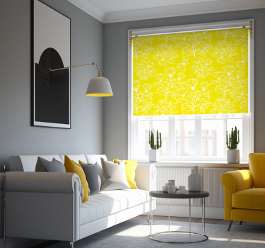 Store enrouleur salon motif jaune fleurs blanches - TenStickers