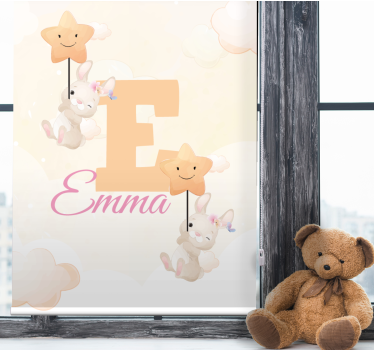 Store enrouleur pour chambre enfant lapins étoiles nom - TenStickers
