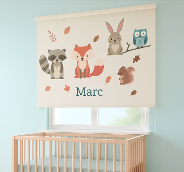 Store enrouleur pour chambre enfant animaux de la forêt avec nom - TenStickers