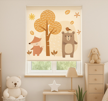 Store enrouleur pour chambre enfant animaux de la forêt beige - TenStickers