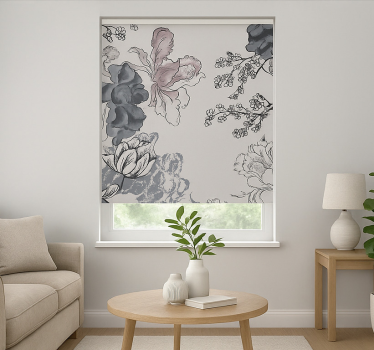 Store enrouleur salon fleurs à l'aquarelle en niveaux de gris - TenStickers