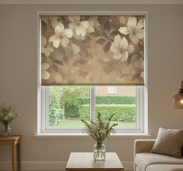 Store enrouleur salon fleurs peintes en beige - TenStickers
