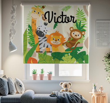 Store enrouleur chambre enfant animaux jungle avec prénom - TenStickers