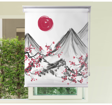 Store enrouleur salon motif soleil rouge style japonais - TenStickers