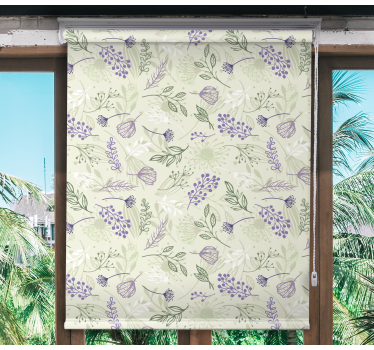 Stores avec fleurs Fleurs violettes sur fond vert - TenStickers