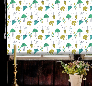 Store enrouleur cuisine champignons bleu clair dessinés - TenStickers