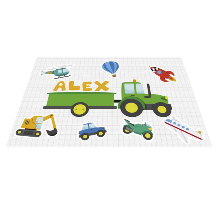 Set de table pour enfant tracteurs dessins avec nom - TenStickers
