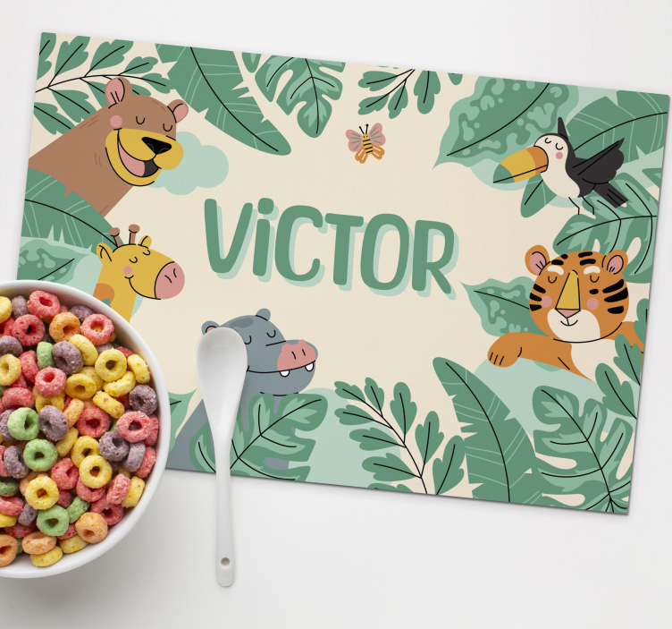 Set de table animaux de la jungle avec prénom - TenStickers