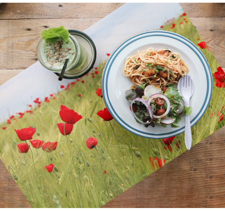 Set de table fleurs Roses rouges sur un champ vert - TenStickers