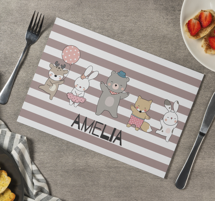 Set de table Prénom avec Animaux qui dansent - TenStickers
