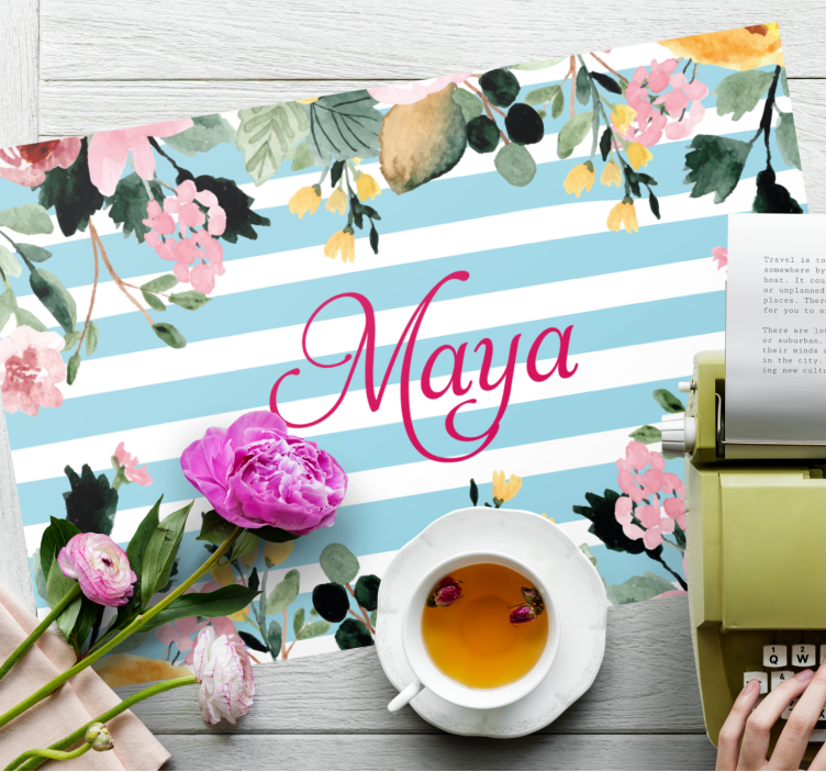 Set de table nom Rayures et bordure fleurie - TenStickers