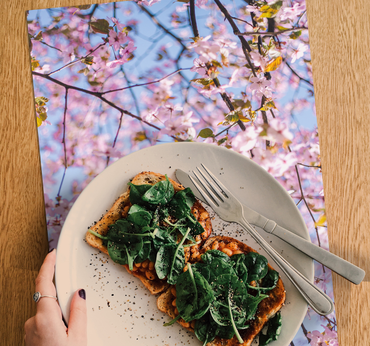 Set de table design bois fleurs de cerisier en fleur - TenStickers