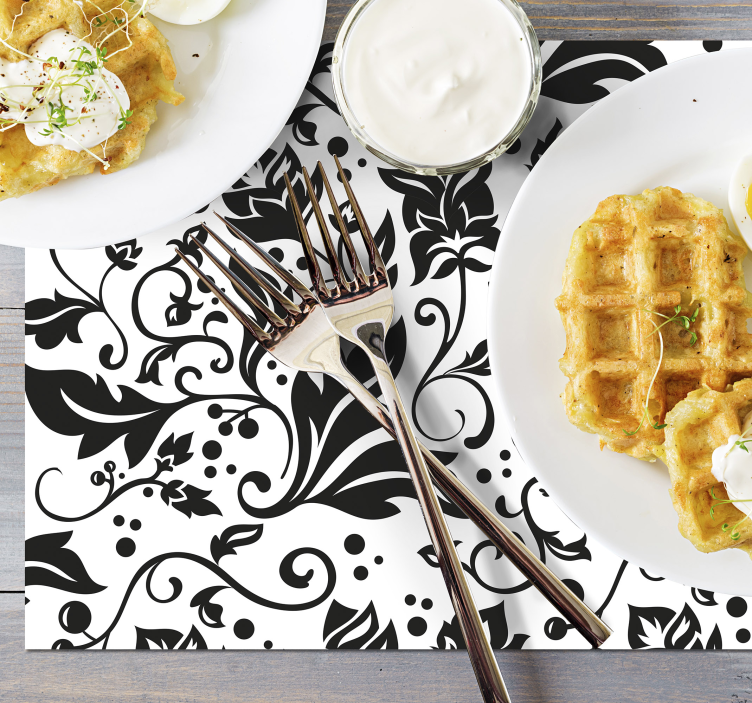 Set de table design bois motif floral noir - TenStickers