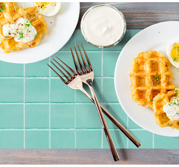 Set de table design bois surface carrelée turquoise - TenStickers