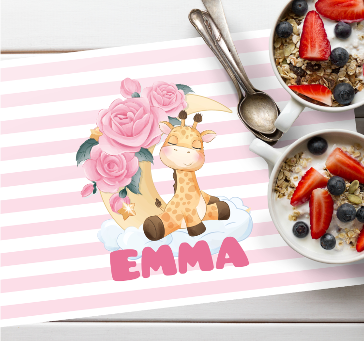 Set de table design enfant girafe avec roses - TenStickers