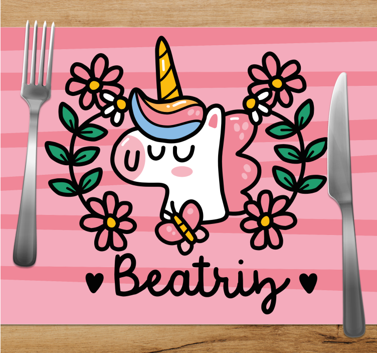 Set de table design enfant licorne fantaisie avec fleurs - TenStickers