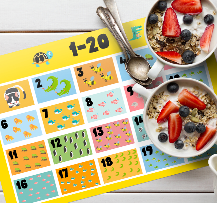 Set de table design enfant tableau des nombres coloré - TenStickers