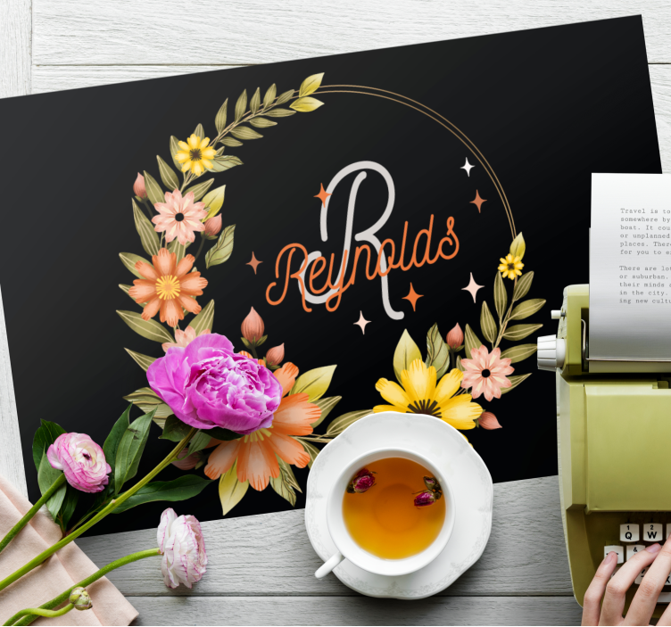 Set de table design nom arrangement floral personnalisé - TenStickers