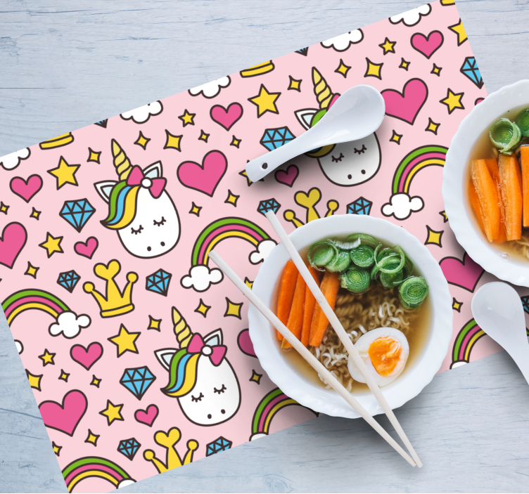 Set de table arcs-en-ciel et licornes diamants - TenStickers