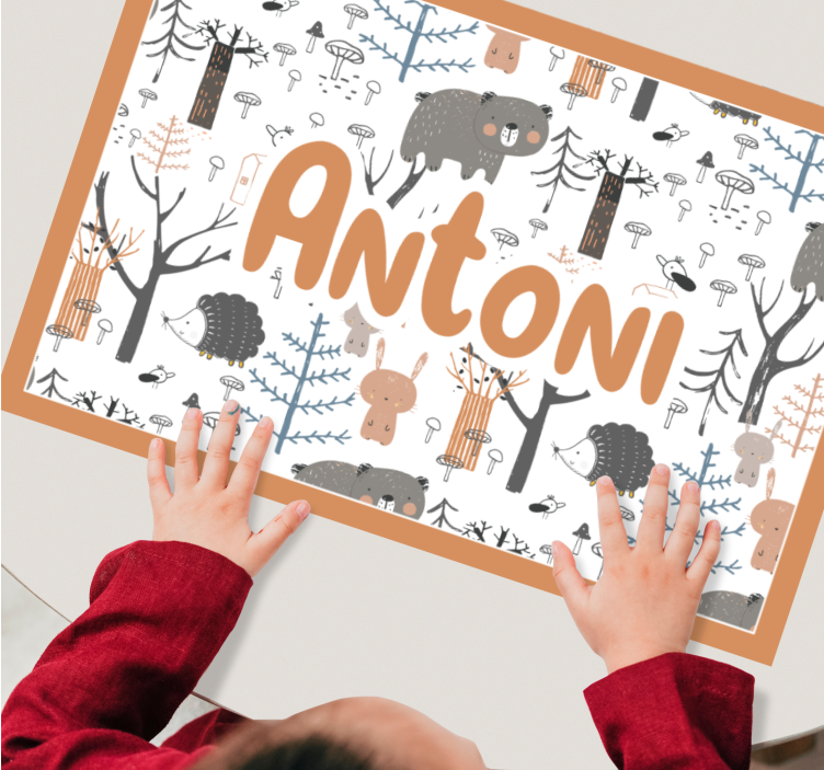 Set de table prénom forêt scandinave et animaux - TenStickers