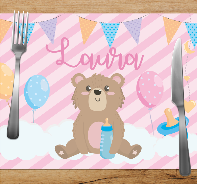 Set de table design enfant Ours mignon pour fille avec nom - TenStickers