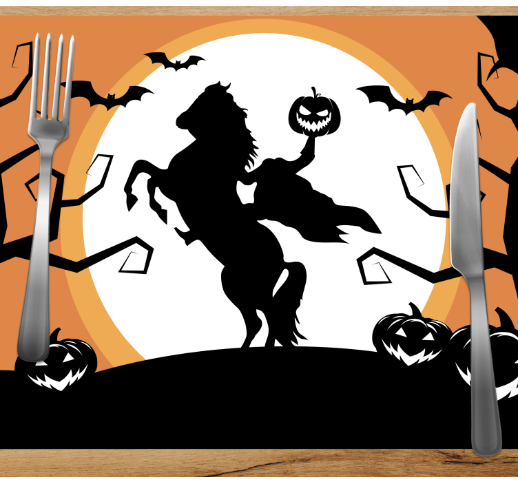 Set de table halloween cheval tenant une citrouille - TenStickers