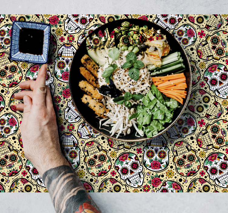 Set de table halloween motif crâne coloré - TenStickers