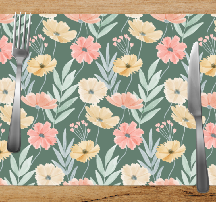 Set de table original motif floral fond vert - TenStickers