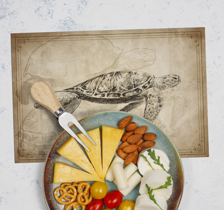 sets de table animaux tortue dessinés à la main sépia - TenStickers