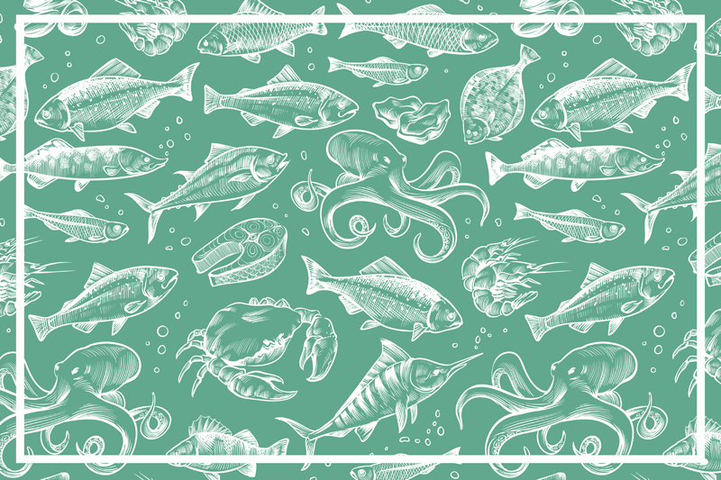 Set de table vert Croquis de poissons - TenStickers