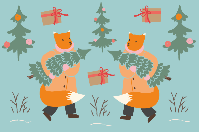 Set de table noël renard festif portant un arbre - TenStickers